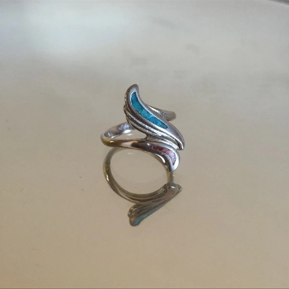 Vintage Turquoise Coral Stone Swirl Statement Ring - Picture 3 of 5